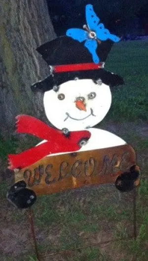 Snowman Flat with Butterfly dried flower branch  