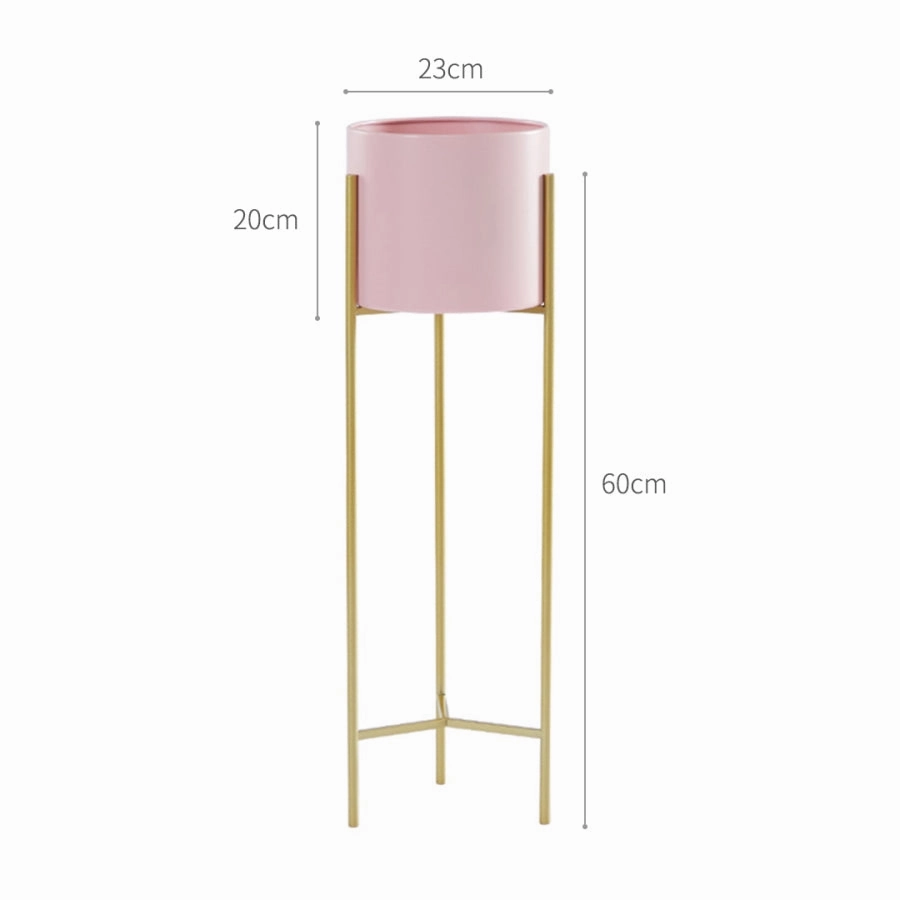 SOGA 2 Layer 60cm Gold Metal Plant Stand with Pink Flower Pot Holder Corner Shelving Rack Indoor FPOTH62PNK