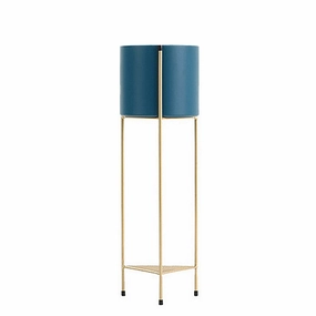 SOGA 2 Layer 65cm Gold Metal Plant Stand with Blue Flower Pot Holder Corner Shelving Rack Indoor FPOTH65BLU cactus succulent plant  