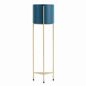SOGA 2 Layer 81cm Gold Metal Plant Stand with Blue Flower Pot Holder Corner Shelving Rack Indoor FPOTH85BLU cactus succulent plant  