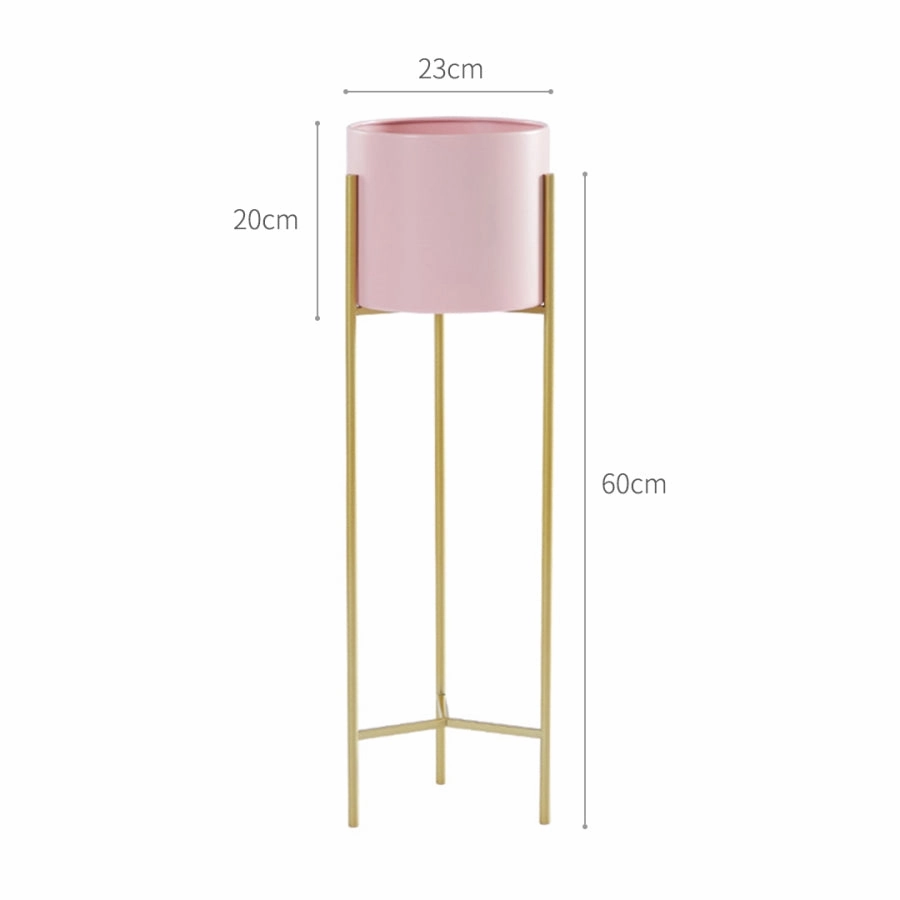 SOGA 2X 2 Layer 60cm Gold Metal Plant Stand with Pink Flower Pot Holder Corner Shelving Rack Indoor FPOTH62PNKX2
