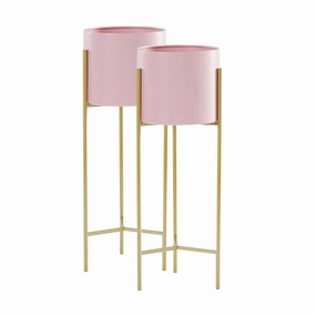 SOGA 2X 2 Layer 60cm Gold Metal Plant Stand with Pink Flower Pot Holder Corner Shelving Rack Indoor FPOTH62PNKX2 cactus succulent plant  