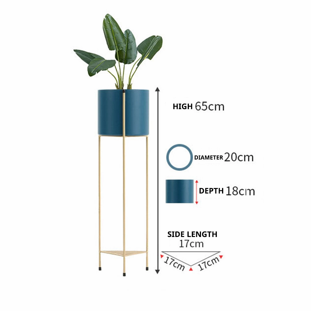 SOGA 2X 2 Layer 65cm Gold Metal Plant Stand with Blue Flower Pot Holder Corner Shelving Rack Indoor FPOTH65BLUX2