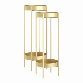 SOGA 2X 2 Layer 80cm Gold Metal Plant Stand Flower Pot Holder Corner Shelving Rack Indoor Display FPOTH80GLDX2 cactus succulent plant  