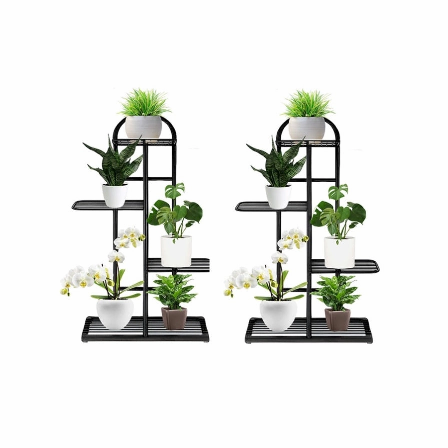 SOGA 2X 4 Tier 5 Pots Black Metal Plant Stand Flowerpot Display Shelf Rack Indoor Home Office Decor FPOTH02X2 cactus succulent plant  