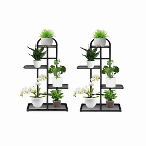 SOGA 2X 4 Tier 5 Pots Black Metal Plant Stand Flowerpot Display Shelf Rack Indoor Home Office Decor FPOTH02X2 cactus succulent plant  