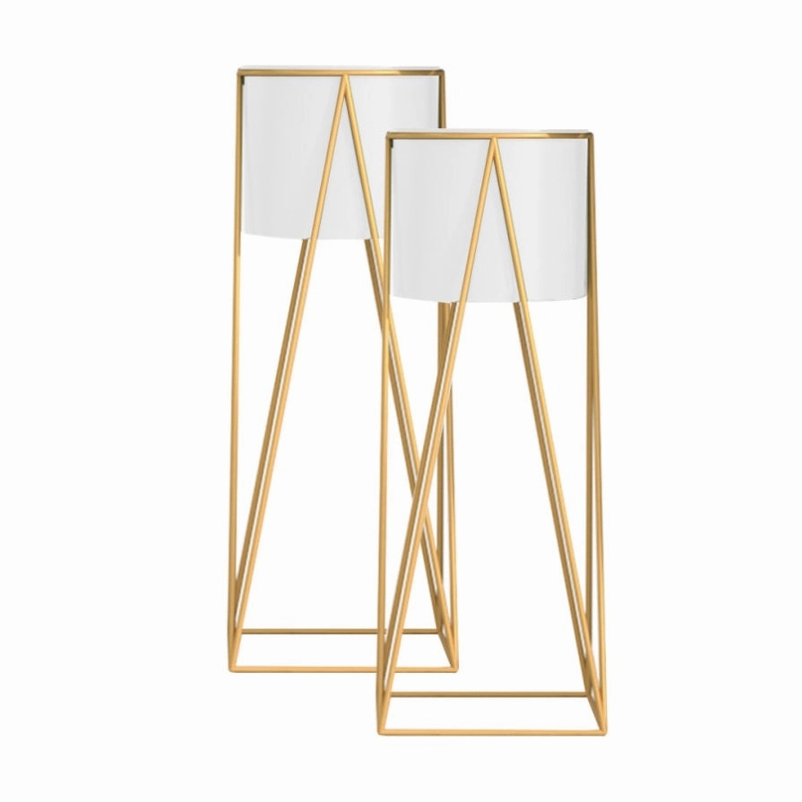 SOGA 2X 50cm Gold Metal Plant Stand with White Flower Pot Holder Corner Shelving Rack Indoor Display FPOTH52WHTX2 cactus succulent plant  