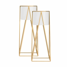 SOGA 2X 50cm Gold Metal Plant Stand with White Flower Pot Holder Corner Shelving Rack Indoor Display FPOTH52WHTX2 cactus succulent plant  