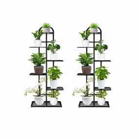 SOGA 2X 6 Tier 7 Pots Black Metal Plant Stand Flowerpot Display Shelf Rack Indoor Home Office Decor FPOTH04X2 cactus succulent plant  