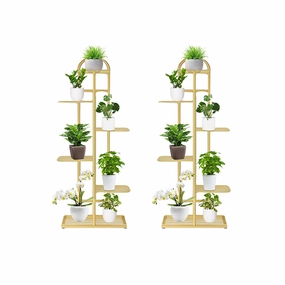 SOGA 2X 6 Tier 7 Pots Gold Metal Plant Stand Flowerpot Display Shelf Rack Indoor Home Office Decor FPOTH14X2 cactus succulent plant  