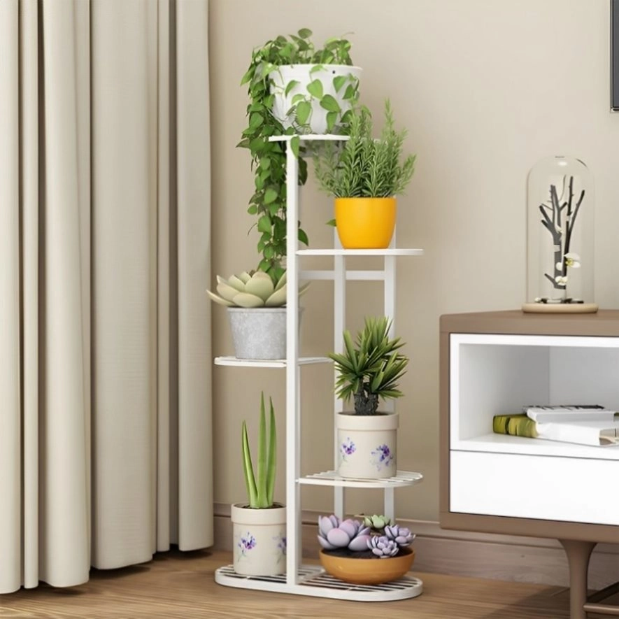 SOGA 2X 6 Tier 7 Pots White Metal Plant Rack Flowerpot Storage Display Stand Holder Home Garden FPOTH32X2