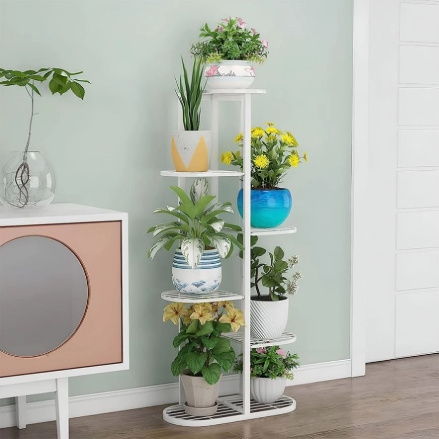 SOGA 2X 6 Tier 7 Pots White Metal Plant Rack Flowerpot Storage Display Stand Holder Home Garden FPOTH32X2
