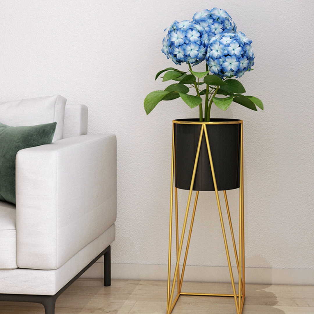 SOGA 2X 70cm Gold Metal Plant Stand with Black Flower Pot Holder Corner Shelving Rack Indoor Display FPOTH72BLKX2