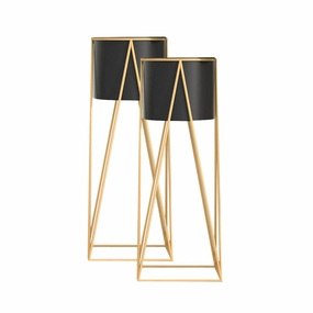 SOGA 2X 70cm Gold Metal Plant Stand with Black Flower Pot Holder Corner Shelving Rack Indoor Display FPOTH72BLKX2 cactus succulent plant  