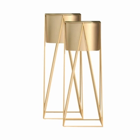 SOGA 2X 70cm Gold Metal Plant Stand with Gold Flower Pot Holder Corner Shelving Rack Indoor Display FPOTH72GLDX2 cactus succulent plant  