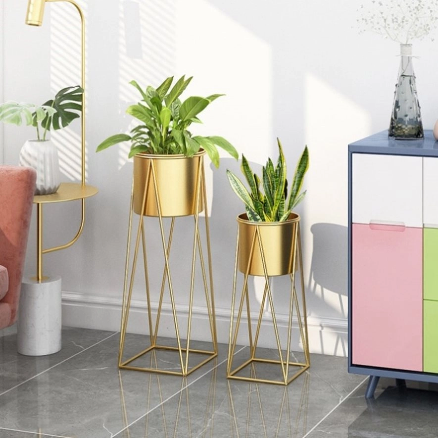 SOGA 2X 70cm Gold Metal Plant Stand with Gold Flower Pot Holder Corner Shelving Rack Indoor Display FPOTH72GLDX2