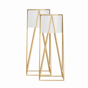 SOGA 2X 70cm Gold Metal Plant Stand with White Flower Pot Holder Corner Shelving Rack Indoor Display FPOTH72WHTX2 cactus succulent plant  
