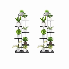SOGA 2X 7 Tier 8 Pots Black Metal Plant Stand Flowerpot Display Shelf Rack Indoor Home Office Decor FPOTH05X2 cactus succulent plant  