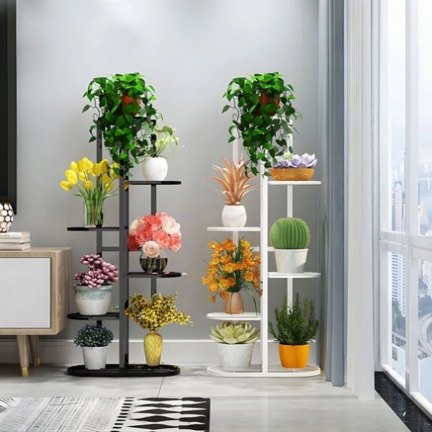 SOGA 2X 7 Tier 8 Pots White Metal Plant Rack Flowerpot Storage Display Stand Holder Home Garden FPOTH34X2