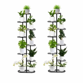 SOGA 2X 8 Tier 9 Pots Black Metal Plant Rack Flowerpot Storage Display Stand Holder Home Garden FPOTH25X2 cactus succulent plant  