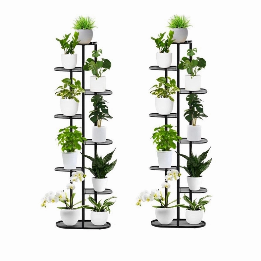 SOGA 2X 8 Tier 9 Pots Black Metal Plant Rack Flowerpot Storage Display Stand Holder Home Garden FPOTH25X2 cactus succulent plant  
