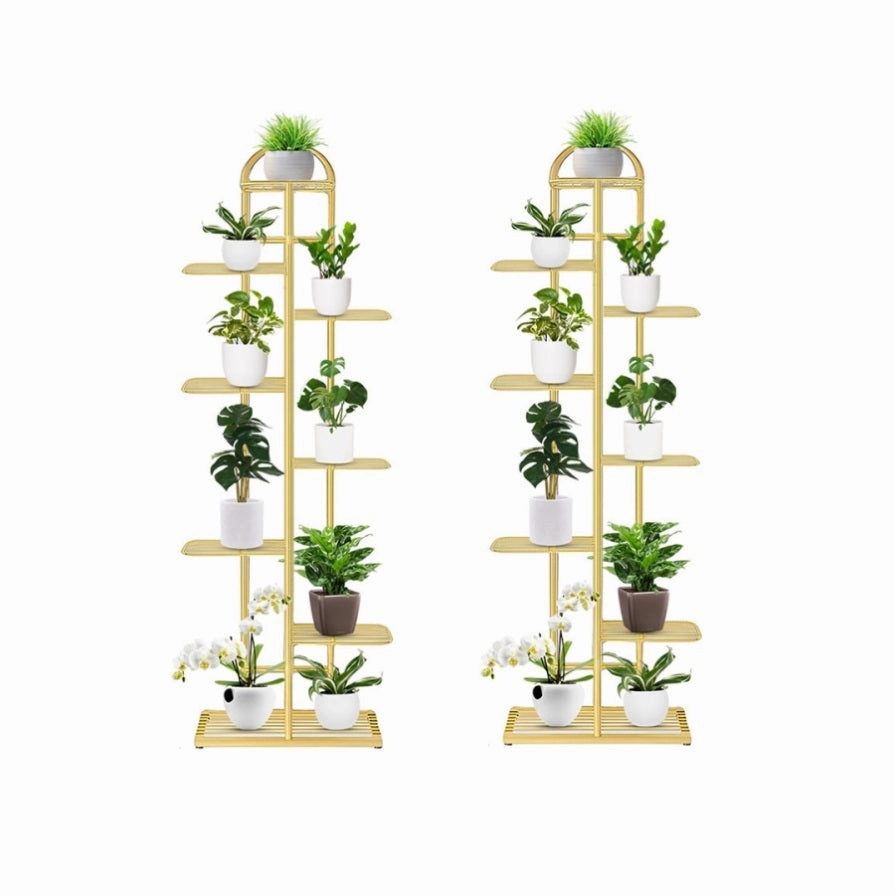 SOGA 2X 8 Tier 9 Pots Gold Metal Plant Stand Flowerpot Display Shelf Rack Indoor Home Office Decor FPOTH16X2 cactus succulent plant  