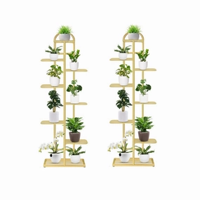 SOGA 2X 8 Tier 9 Pots Gold Metal Plant Stand Flowerpot Display Shelf Rack Indoor Home Office Decor FPOTH16X2 cactus succulent plant  