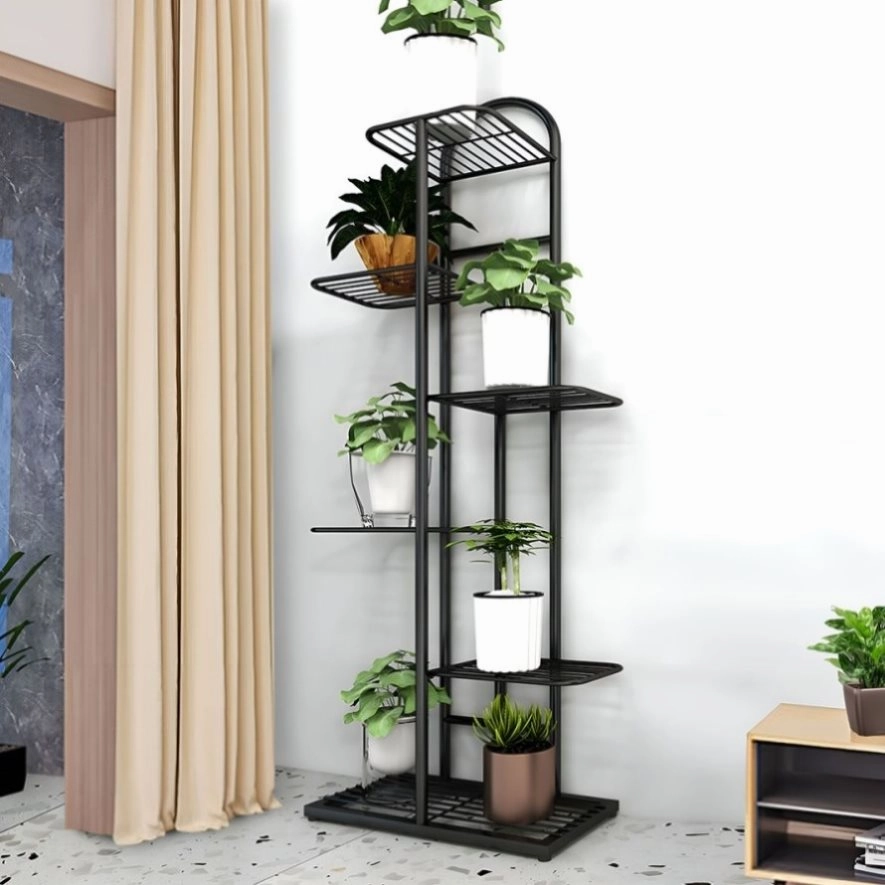 SOGA 4 Tier 5 Pots Black Metal Plant Stand Flowerpot Display Shelf Rack Indoor Home Office Decor FPOTH02