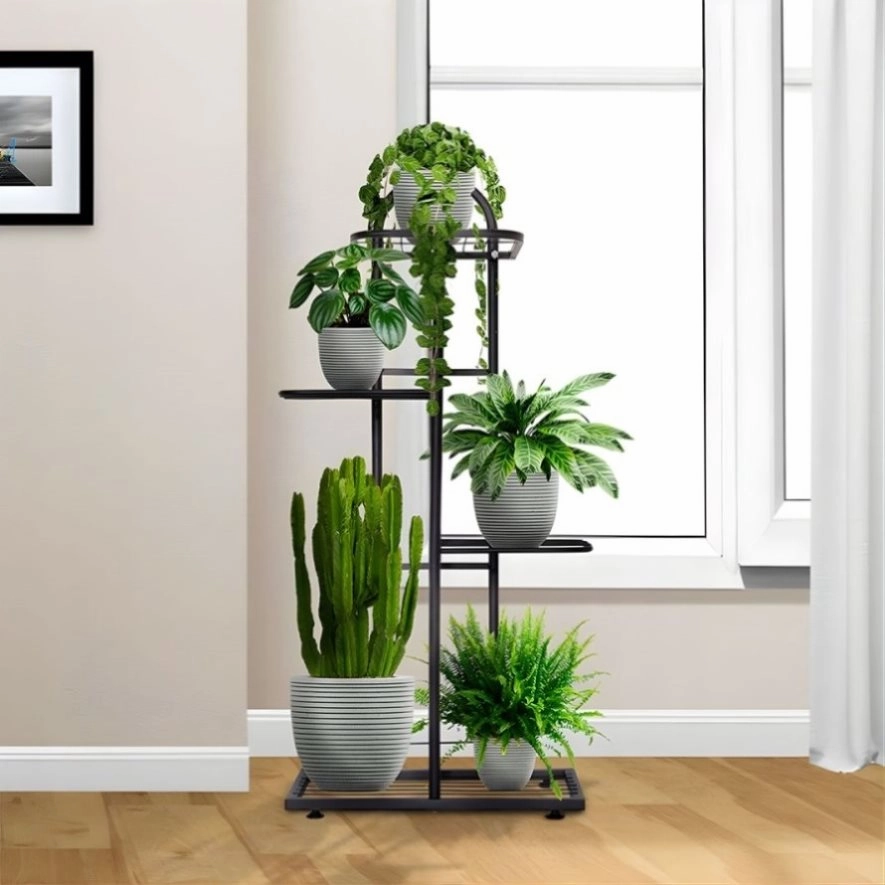 SOGA 4 Tier 5 Pots Black Metal Plant Stand Flowerpot Display Shelf Rack Indoor Home Office Decor FPOTH02