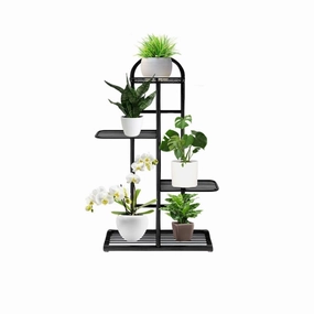 SOGA 4 Tier 5 Pots Black Metal Plant Stand Flowerpot Display Shelf Rack Indoor Home Office Decor FPOTH02 cactus succulent plant  