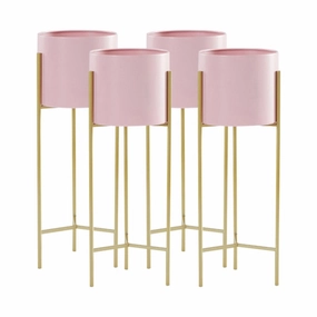 SOGA 4X 2 Layer 60cm Gold Metal Plant Stand with Pink Flower Pot Holder Corner Shelving Rack Indoor FPOTH62PNKX4 cactus succulent plant  