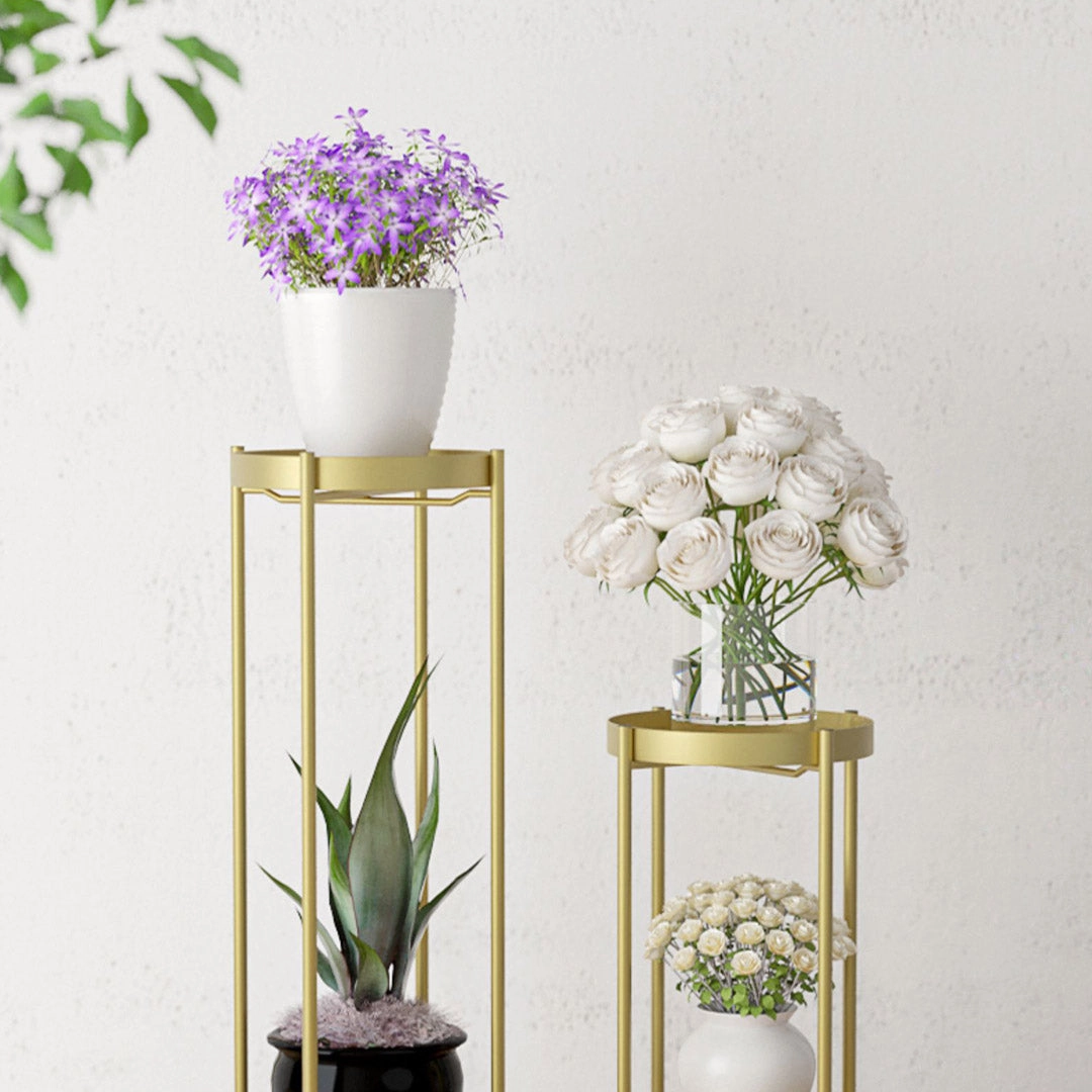 SOGA 4X 2 Layer 80cm Gold Metal Plant Stand Flower Pot Holder Corner Shelving Rack Indoor Display FPOTH80GLDX4