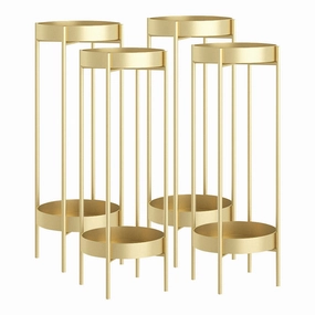 SOGA 4X 2 Layer 80cm Gold Metal Plant Stand Flower Pot Holder Corner Shelving Rack Indoor Display FPOTH80GLDX4 cactus succulent plant  