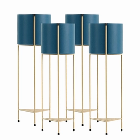 SOGA 4X 2 Layer 81cm Gold Metal Plant Stand with Blue Flower Pot Holder Corner Shelving Rack Indoor FPOTH85BLUX4 cactus succulent plant  