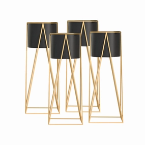 SOGA 4X 50cm Gold Metal Plant Stand with Black Flower Pot Holder Corner Shelving Rack Indoor Display FPOTH52BLKX4 cactus succulent plant  