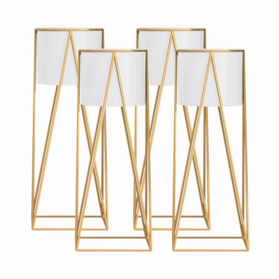 SOGA 4X 50cm Gold Metal Plant Stand with White Flower Pot Holder Corner Shelving Rack Indoor Display FPOTH52WHTX4 cactus succulent plant  