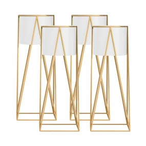 SOGA 4X 50cm Gold Metal Plant Stand with White Flower Pot Holder Corner Shelving Rack Indoor Display FPOTH52WHTX4 cactus succulent plant  