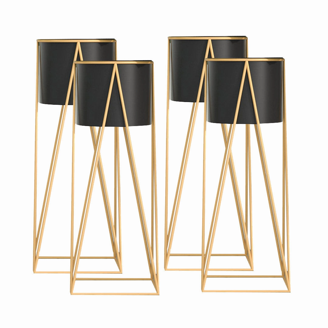 SOGA 4X 70cm Gold Metal Plant Stand with Black Flower Pot Holder Corner Shelving Rack Indoor Display FPOTH72BLKX4 cactus succulent plant  