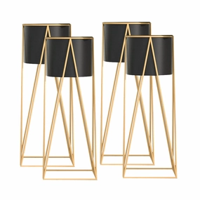 SOGA 4X 70cm Gold Metal Plant Stand with Black Flower Pot Holder Corner Shelving Rack Indoor Display FPOTH72BLKX4 cactus succulent plant  