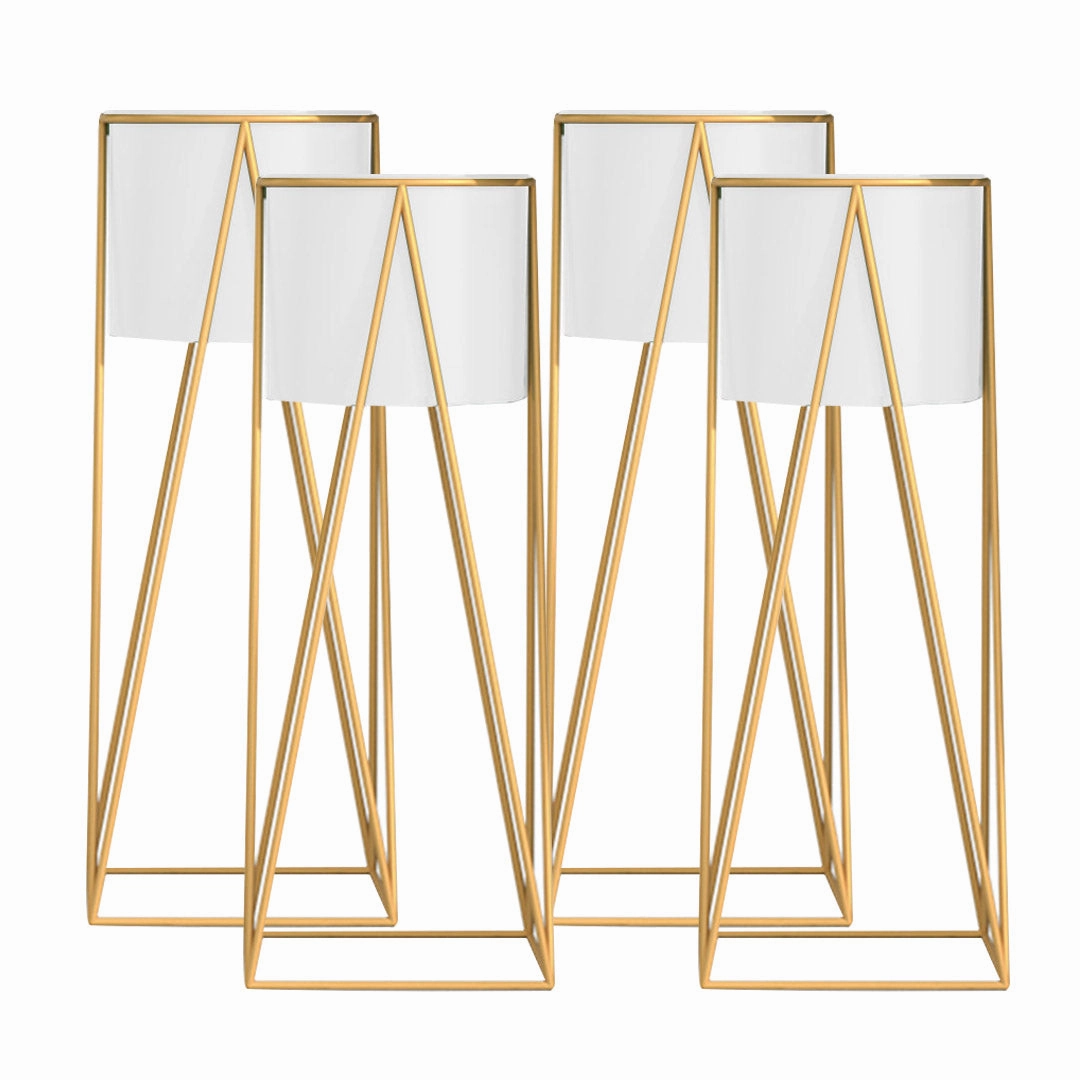 SOGA 4X 70cm Gold Metal Plant Stand with White Flower Pot Holder Corner Shelving Rack Indoor Display FPOTH72WHTX4 cactus succulent plant  