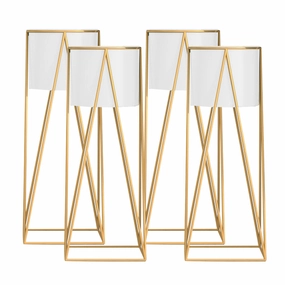 SOGA 4X 70cm Gold Metal Plant Stand with White Flower Pot Holder Corner Shelving Rack Indoor Display FPOTH72WHTX4 cactus succulent plant  