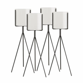 SOGA 4X 80cm Tripod Flower Pot Plant Stand with White Flowerpot Holder Rack Indoor Display FPOTH82WHTX4 cactus succulent plant  