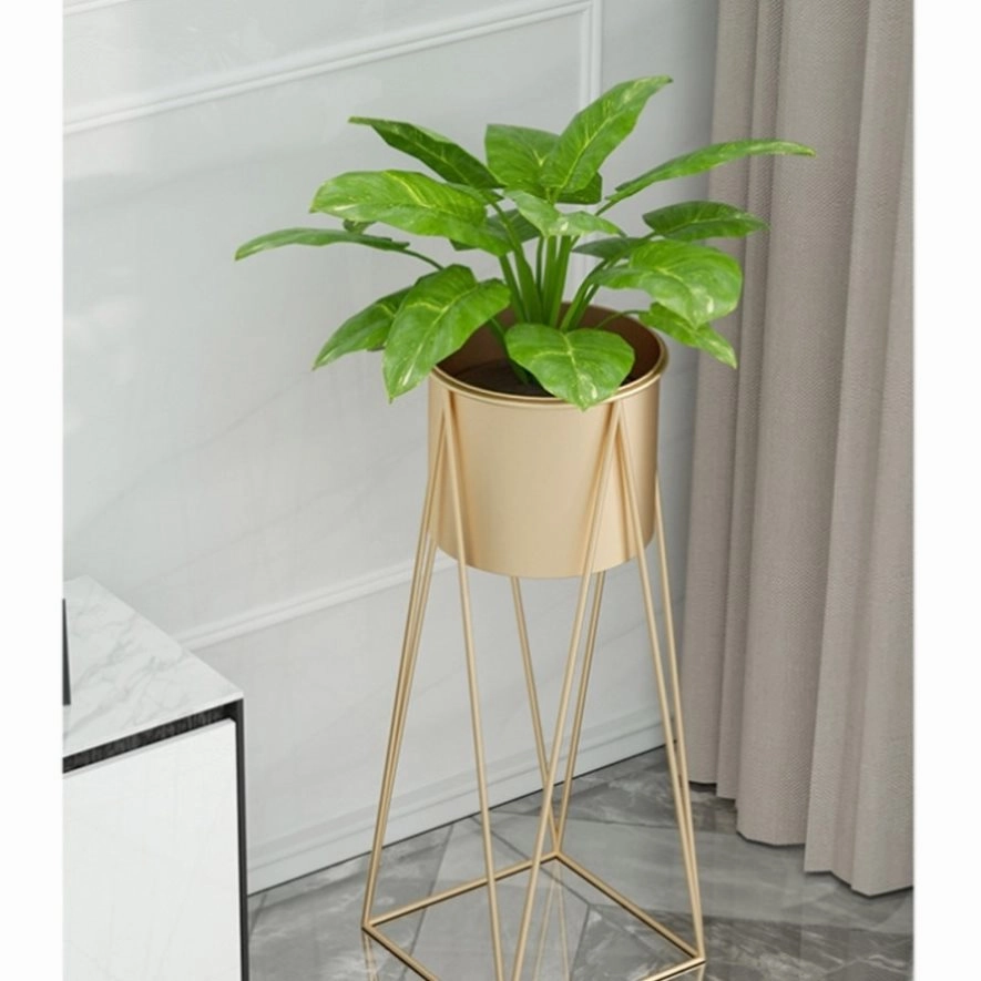 SOGA 50cm Gold Metal Plant Stand with Gold Flower Pot Holder Corner Shelving Rack Indoor Display FPOTH52GLD