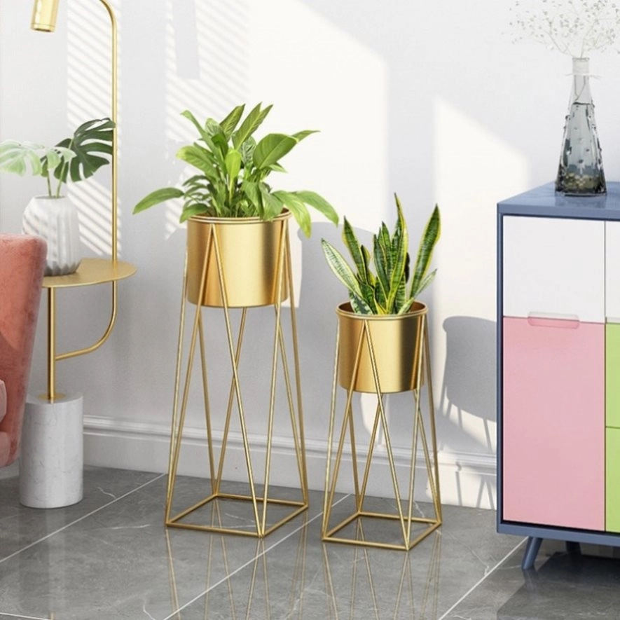 SOGA 50cm Gold Metal Plant Stand with Gold Flower Pot Holder Corner Shelving Rack Indoor Display FPOTH52GLD