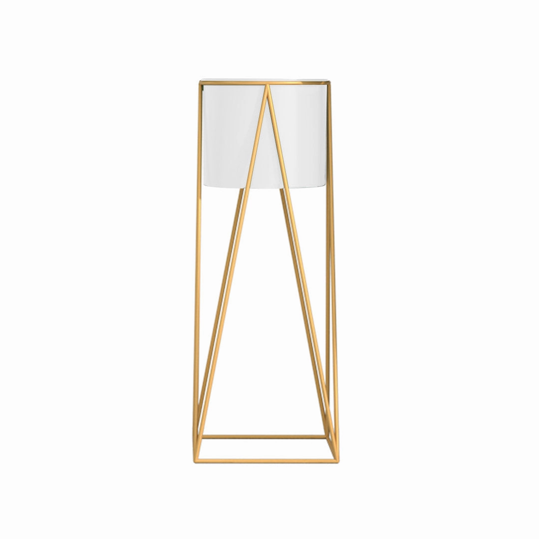 SOGA 50cm Gold Metal Plant Stand with White Flower Pot Holder Corner Shelving Rack Indoor Display FPOTH52WHT cactus succulent plant  