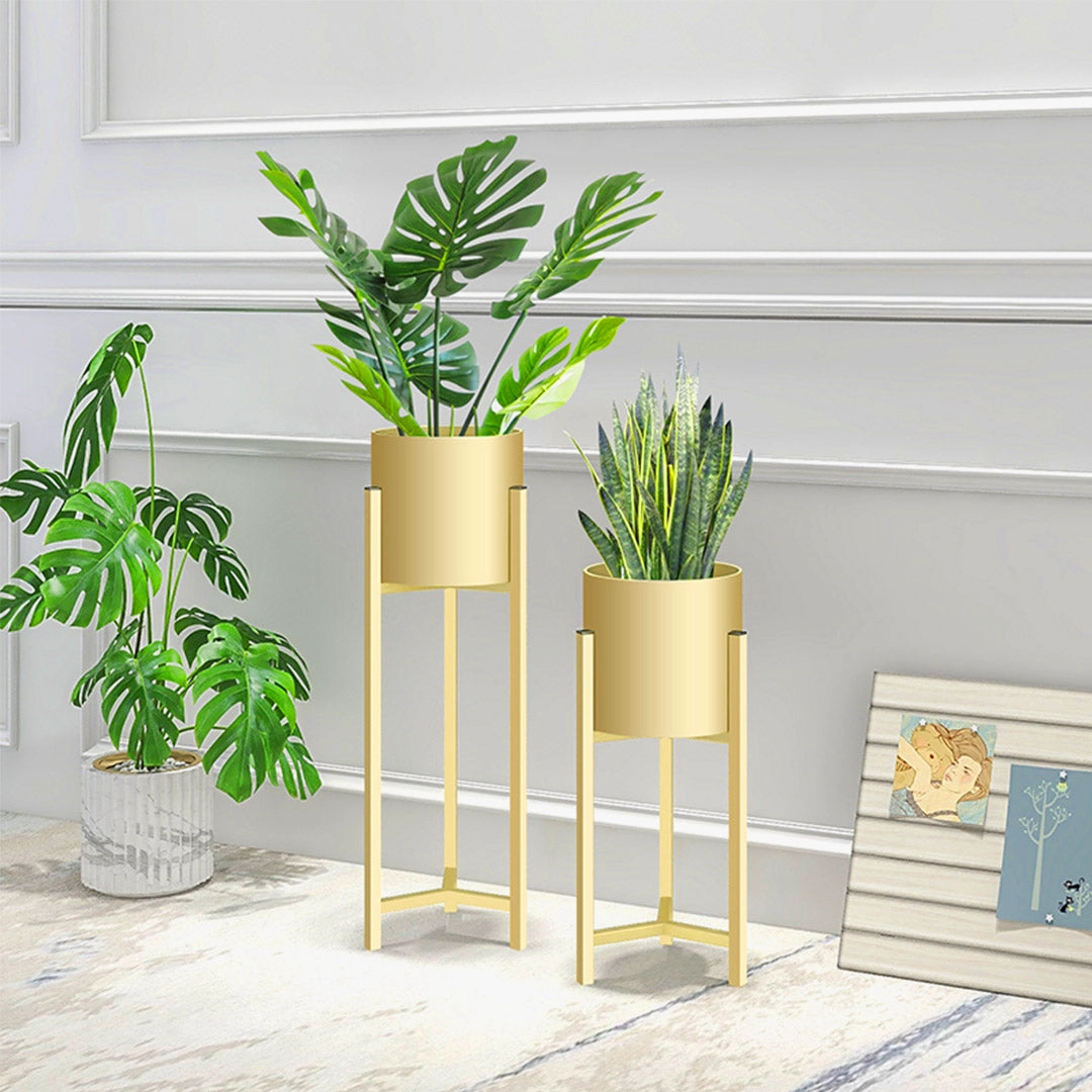 SOGA 60cm Gold Metal Plant Stand with Flower Pot Holder Corner Shelving Rack Indoor Display FPOTH62GLD