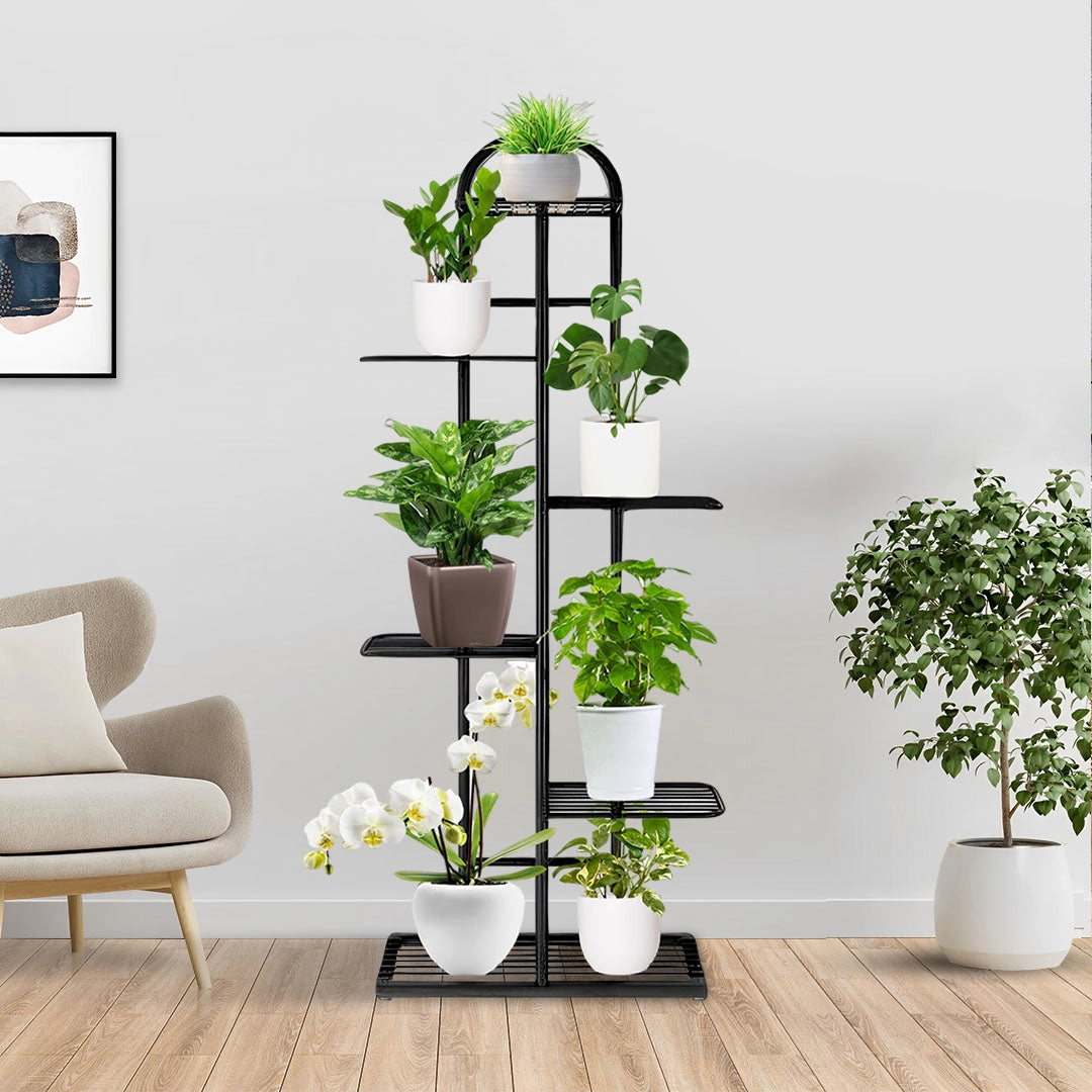 SOGA 6 Tier 7 Pots Black Metal Plant Stand Flowerpot Display Shelf Rack Indoor Home Office Decor FPOTH04