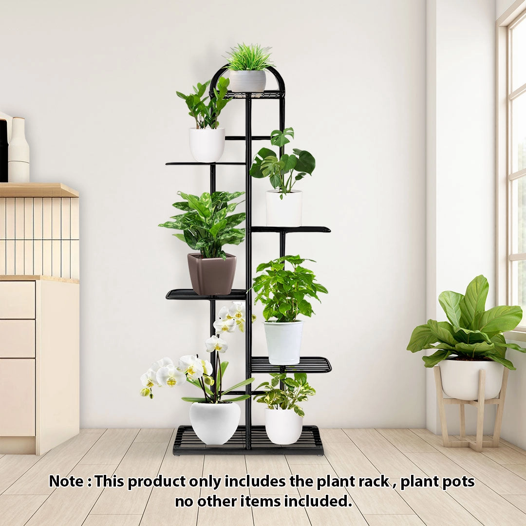 SOGA 6 Tier 7 Pots Black Metal Plant Stand Flowerpot Display Shelf Rack Indoor Home Office Decor FPOTH04