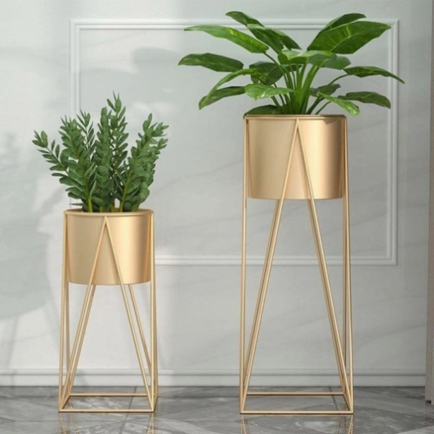SOGA 70cm Gold Metal Plant Stand with Gold Flower Pot Holder Corner Shelving Rack Indoor Display FPOTH72GLD