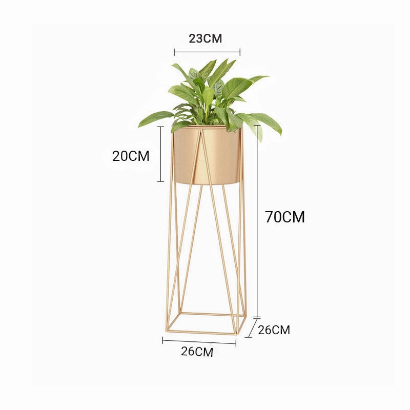 SOGA 70cm Gold Metal Plant Stand with Gold Flower Pot Holder Corner Shelving Rack Indoor Display FPOTH72GLD